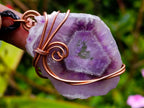 Hand Made Chevron Amethyst Slices Wrapped in Copper Wire Pendants - Sold Per Piece -  From Zambia