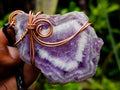 Hand Made Chevron Amethyst Slices Wrapped in Copper Wire Pendants - Sold Per Piece -  From Zambia
