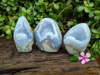 Polished Blue Lace Agate Standing Free Forms x 3 From Nsanje, Malawi