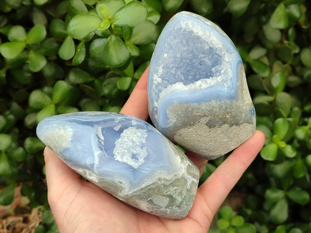 Polished Blue Lace Agate Standing Free Forms x 3 From Nsanje, Malawi