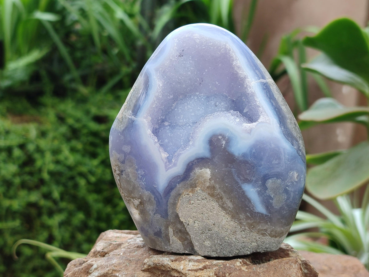 Polished Blue Lace Agate Standing Free Forms x 3 From Nsanje, Malawi