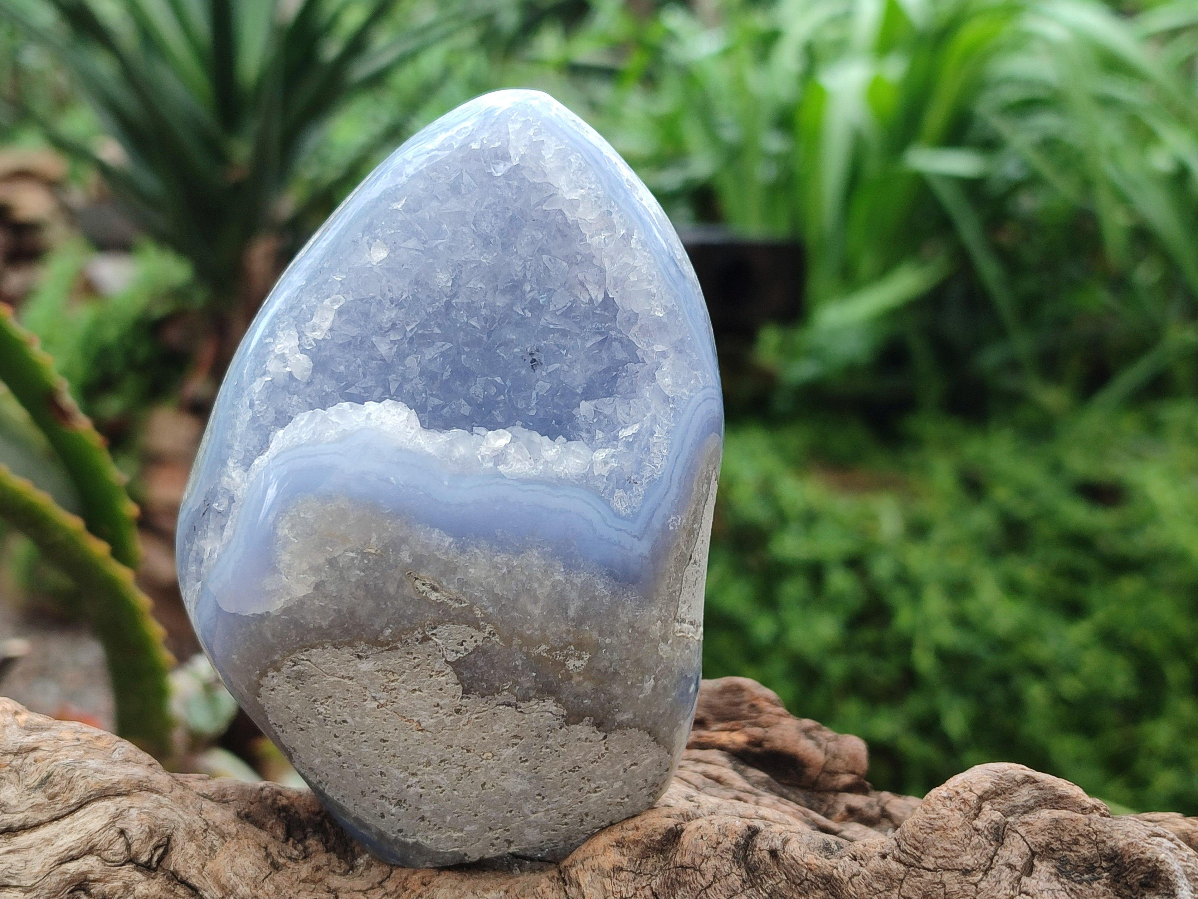 Polished Blue Lace Agate Standing Free Forms x 3 From Nsanje, Malawi