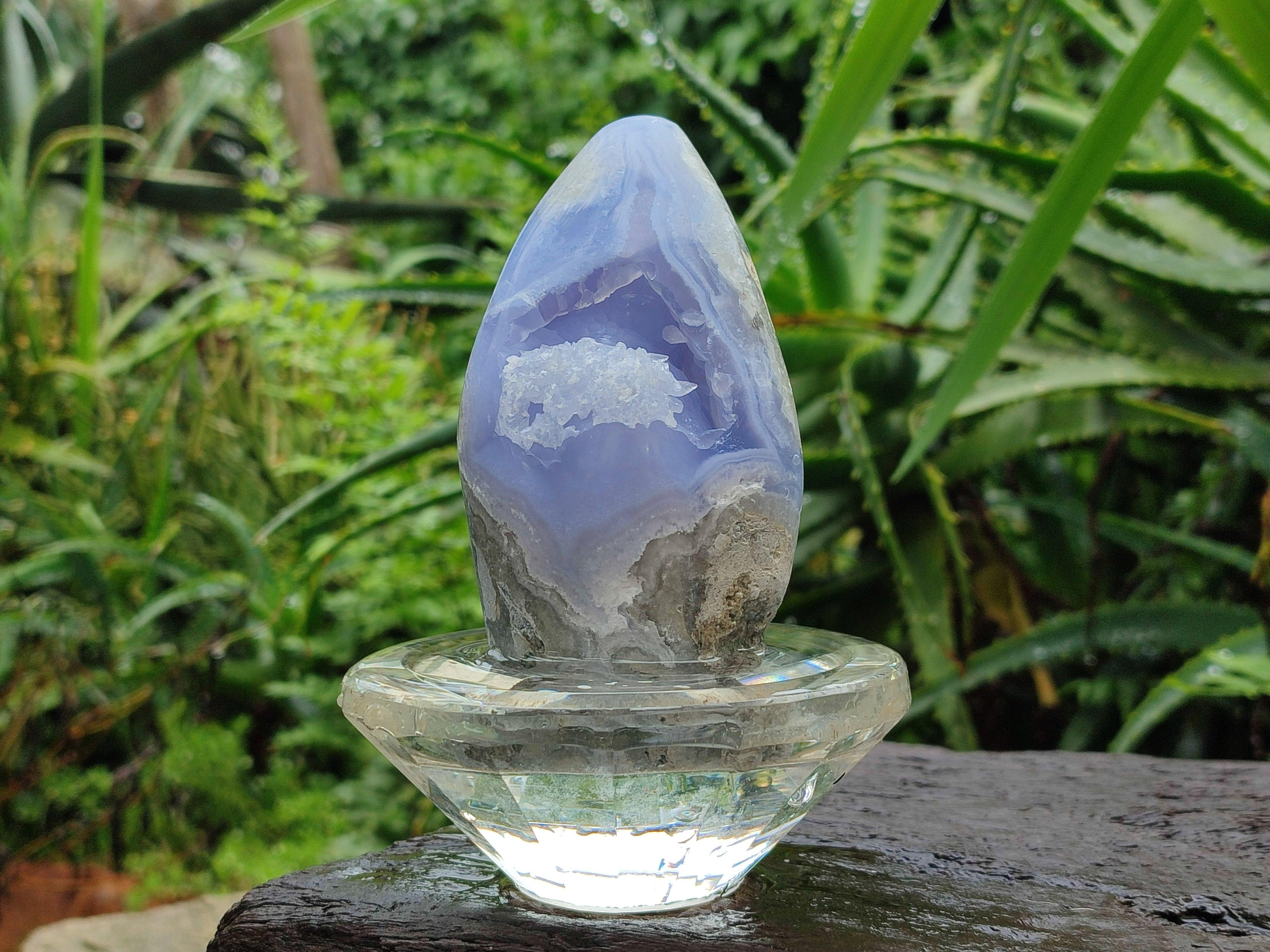 Polished Blue Lace Agate Standing Free Forms x 3 From Nsanje, Malawi