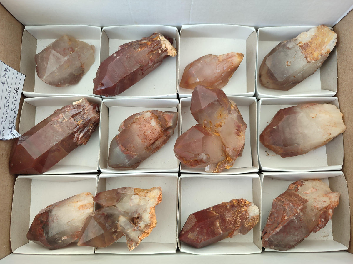 Natural Red Hematoid Quartz Crystals x 12 From Karoi, Zimbabwe
