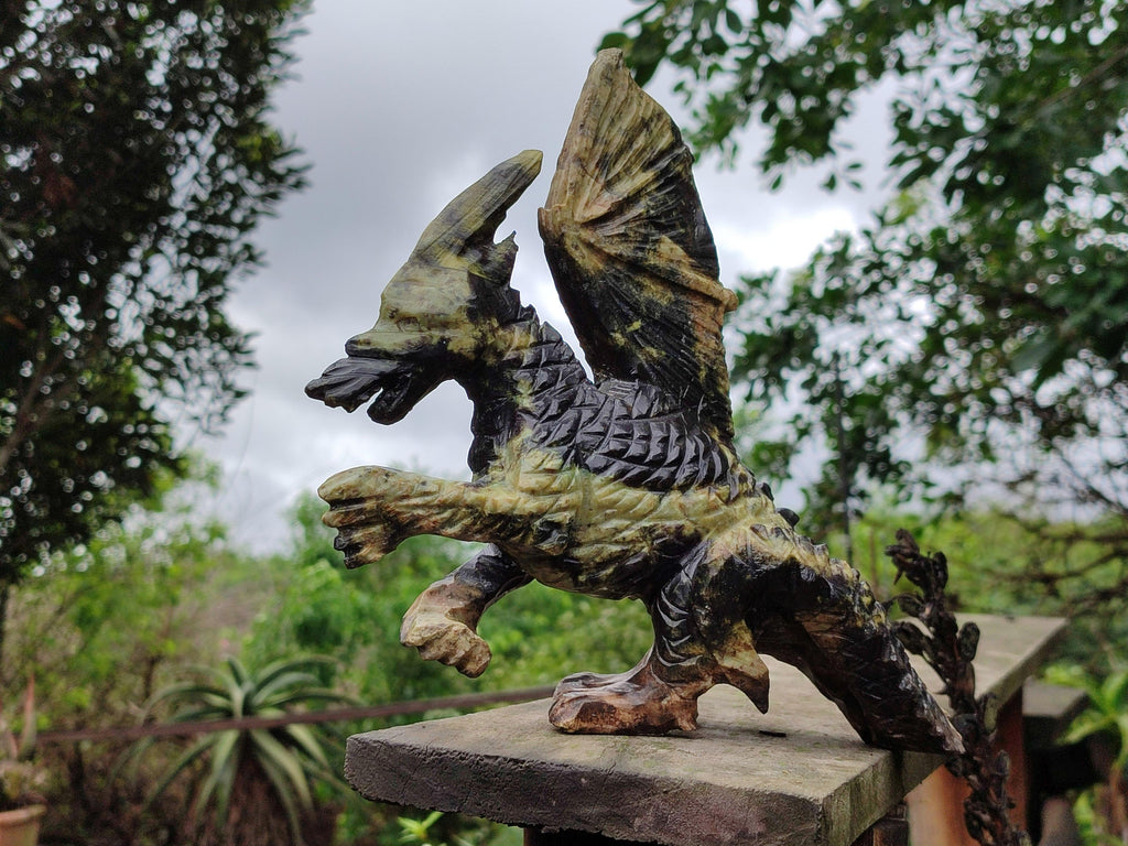Hand Made Leopard Stone Welsh Dragon Carving x 1 From Zimbabwe