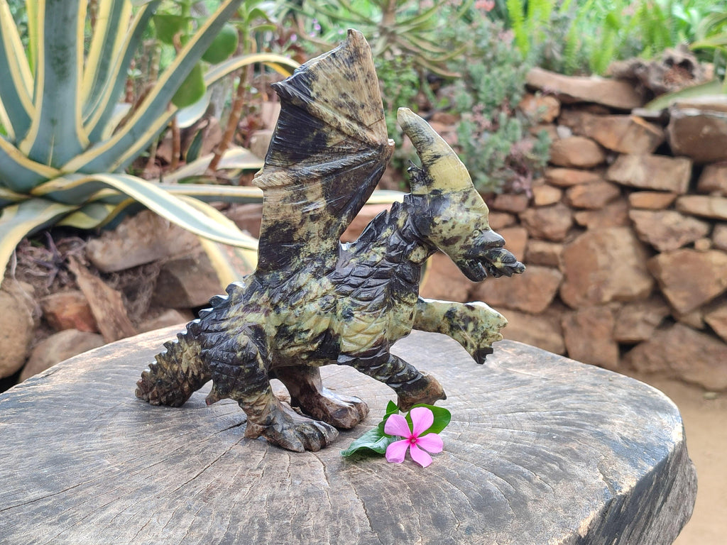 Hand Made Leopard Stone Welsh Dragon Carving x 1 From Zimbabwe