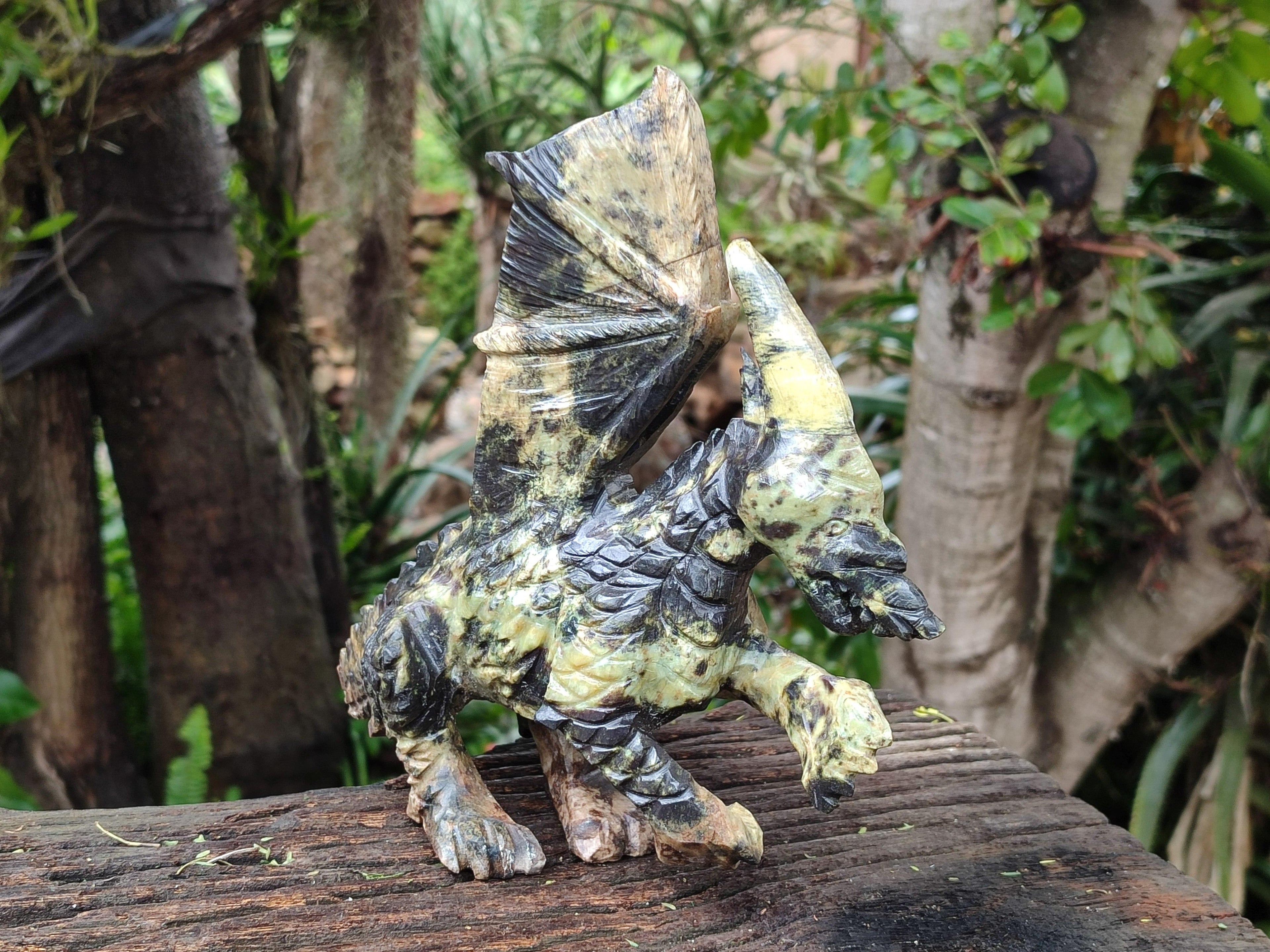 Hand Made Leopard Stone Welsh Dragon Carving x 1 From Zimbabwe