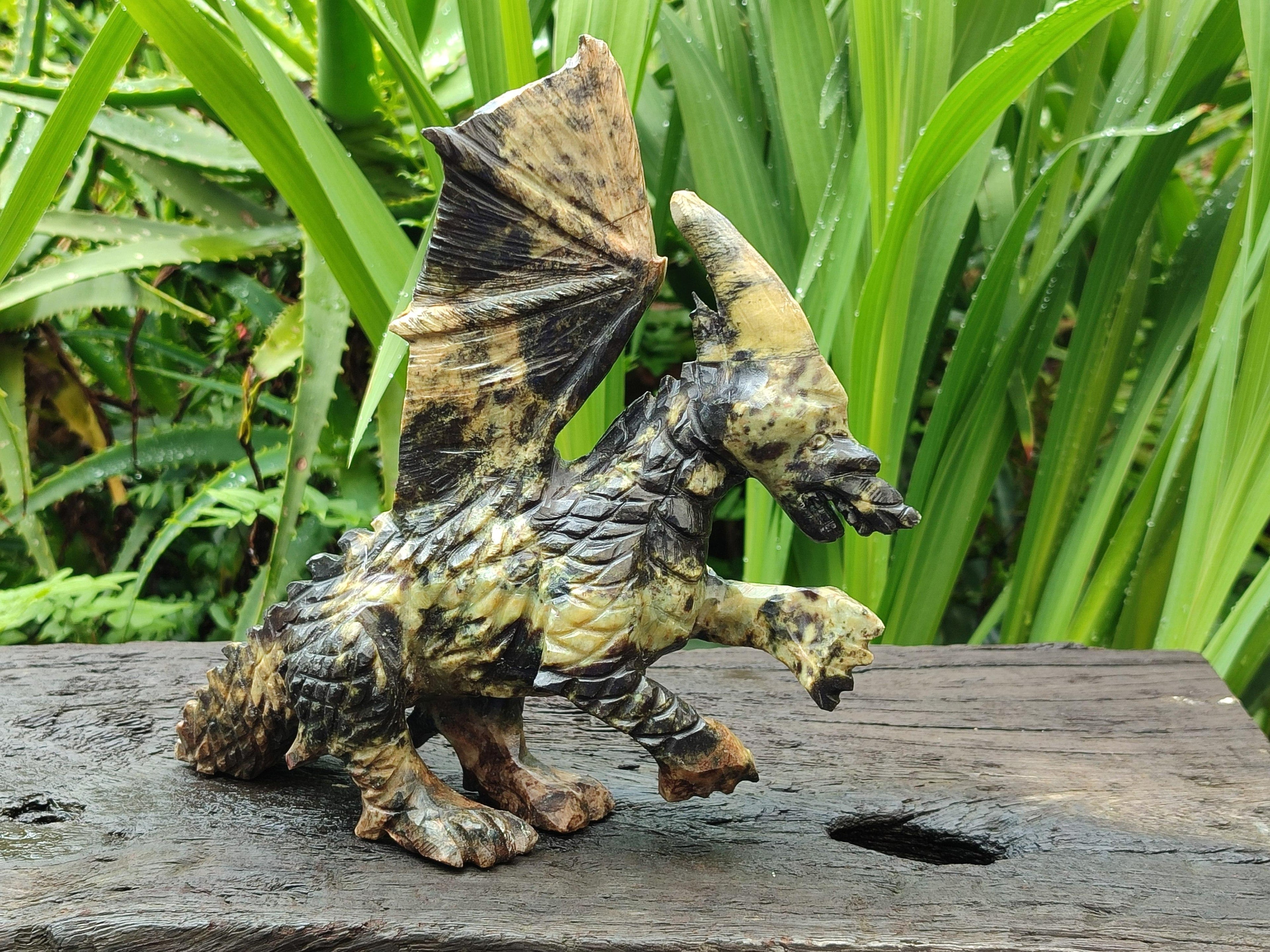 Hand Made Leopard Stone Welsh Dragon Carving x 1 From Zimbabwe