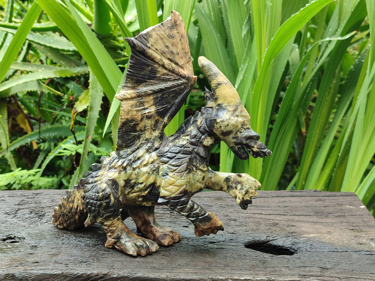 Hand Made Leopard Stone Welsh Dragon Carving x 1 From Zimbabwe