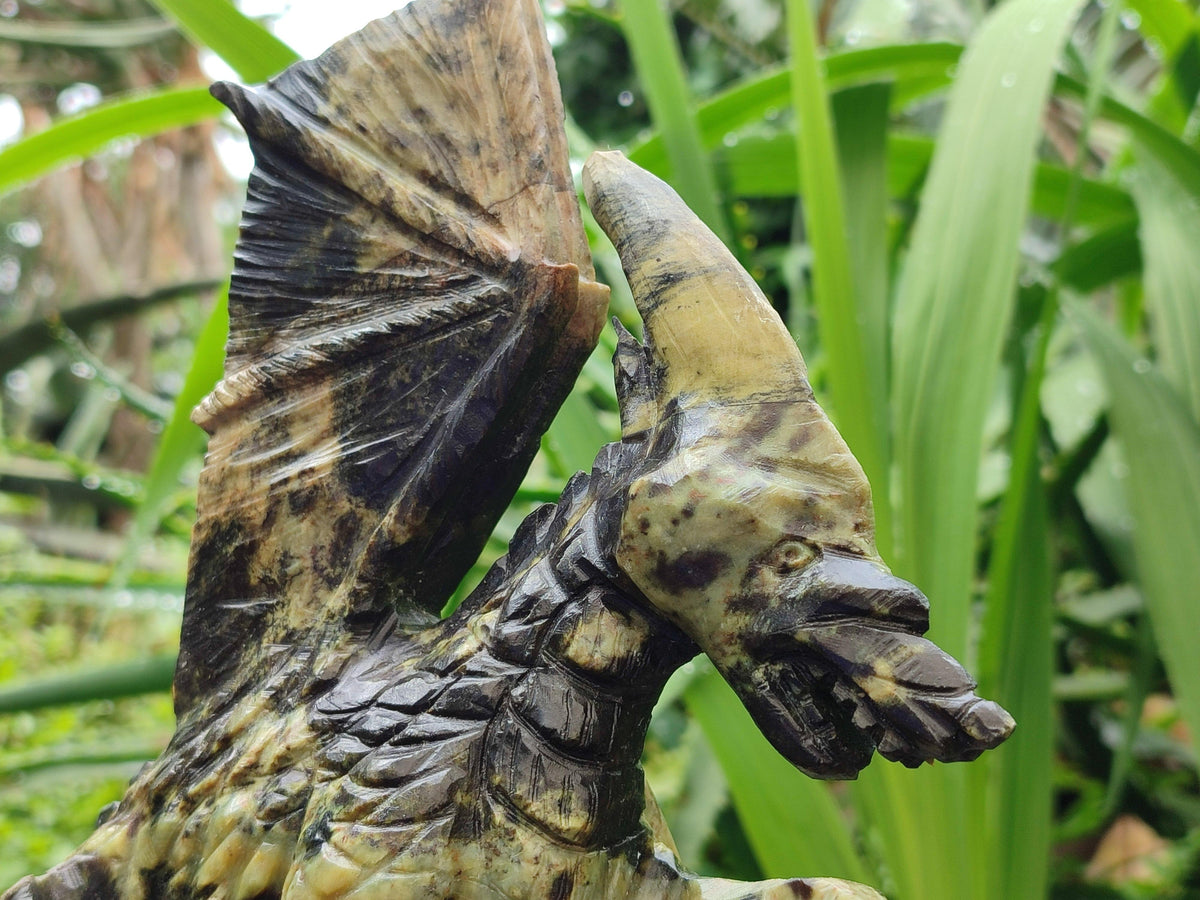 Hand Made Leopard Stone Welsh Dragon Carving x 1 From Zimbabwe
