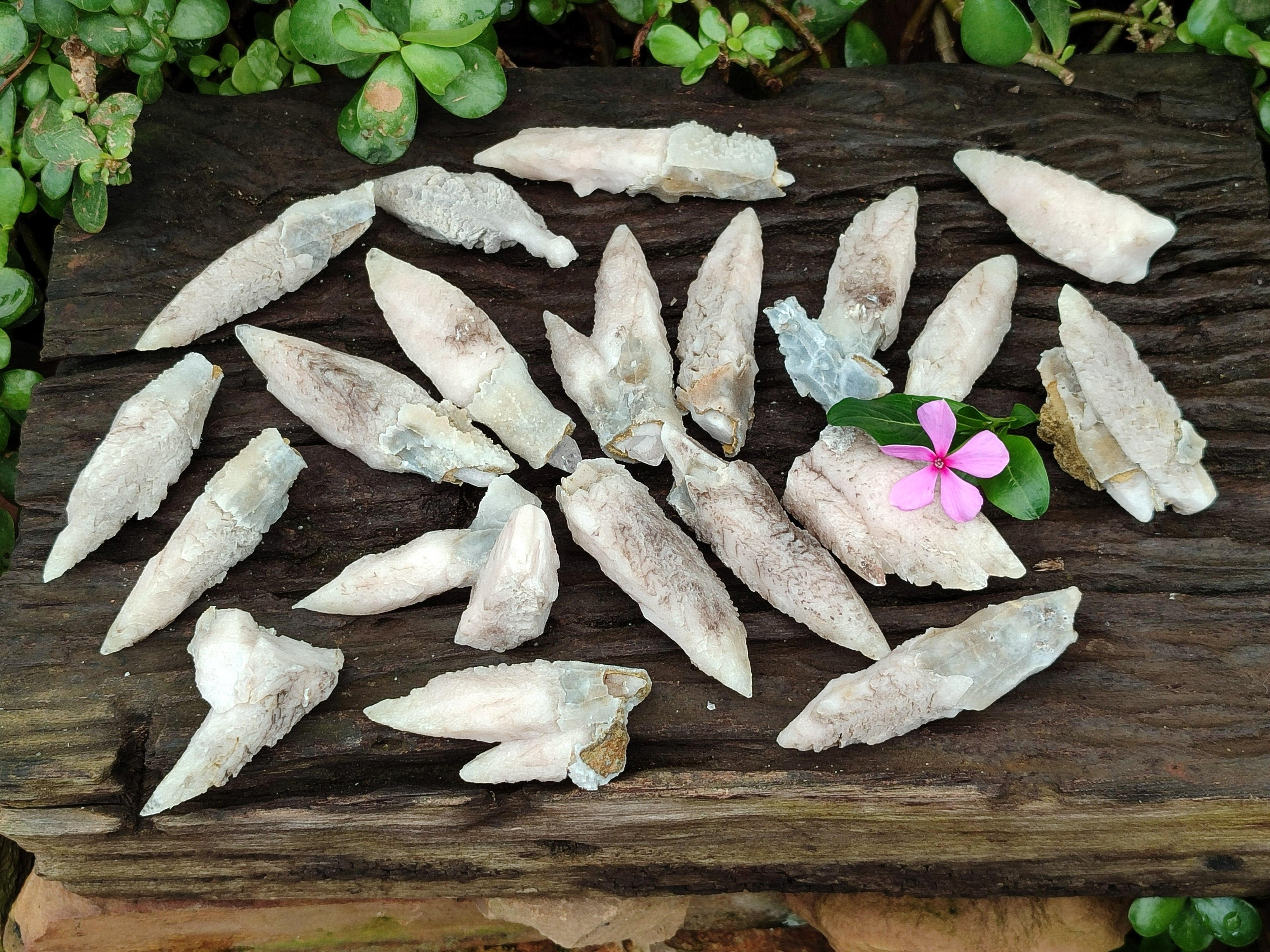 Natural Drusy Quartz Coated Spearhead Calcite Specimens x 20 From Alberts Mountain, Lesotho - Toprock Gemstones and Minerals 