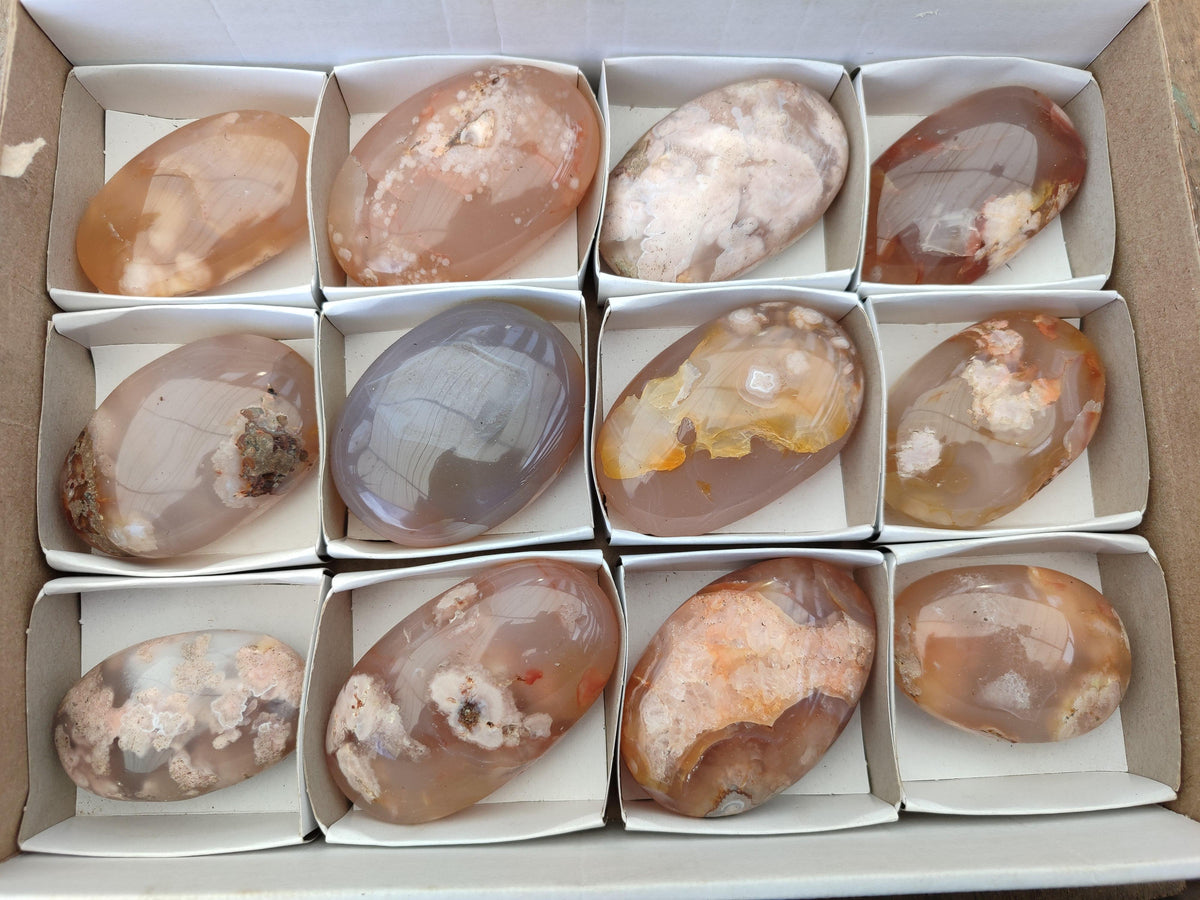 Polished Flower Agate Galets x 12 From Antsahalova, Madagascar