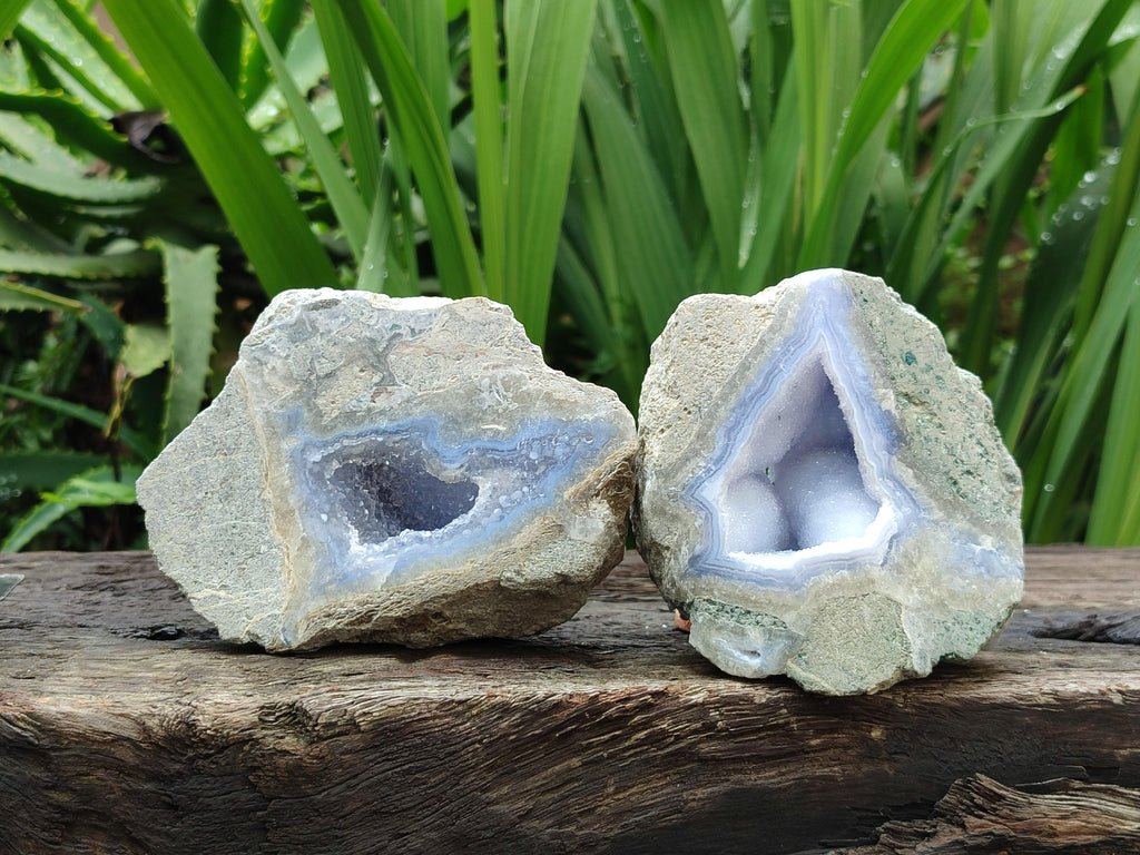 Polished Blue Lace Agate Geodes x 4 From Nsanje, Malawi