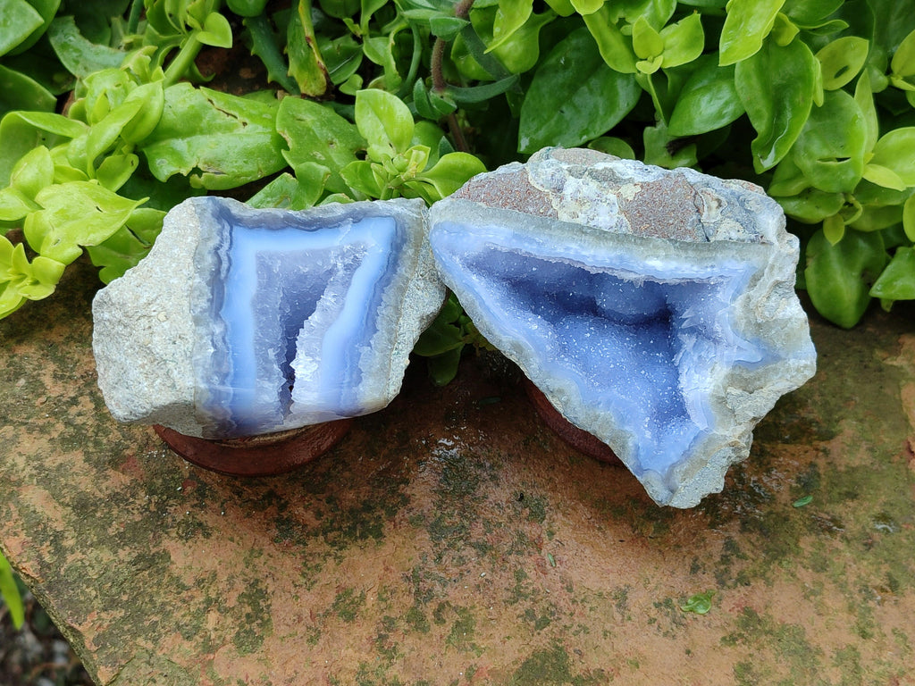 Polished Blue Lace Agate Geodes x 4 From Nsanje, Malawi