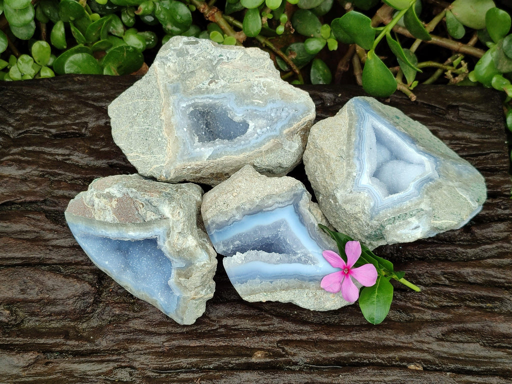 Polished Blue Lace Agate Geodes x 4 From Nsanje, Malawi