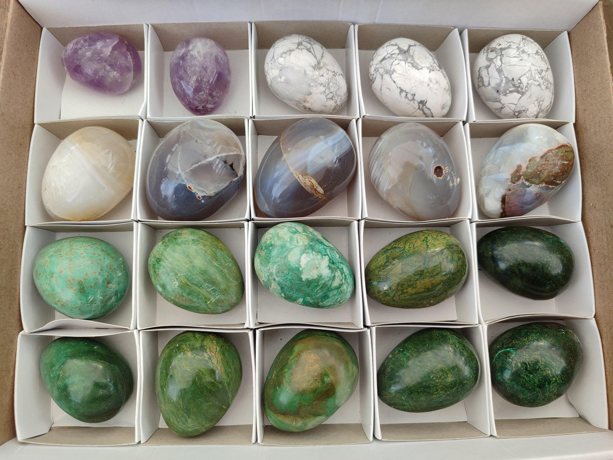 Polished Selected Mixed Mineral and Crystal Eggs x 20 From Zimbabwe