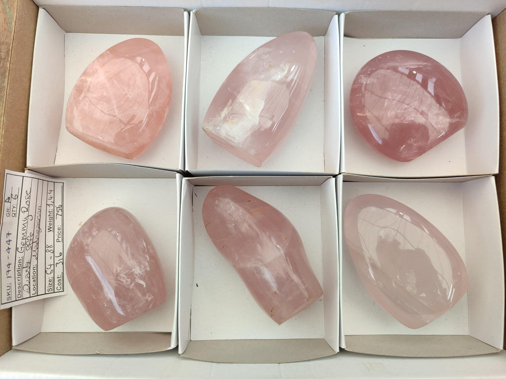 Polished Rose Quartz Standing Free Forms x 6 From Madagascar