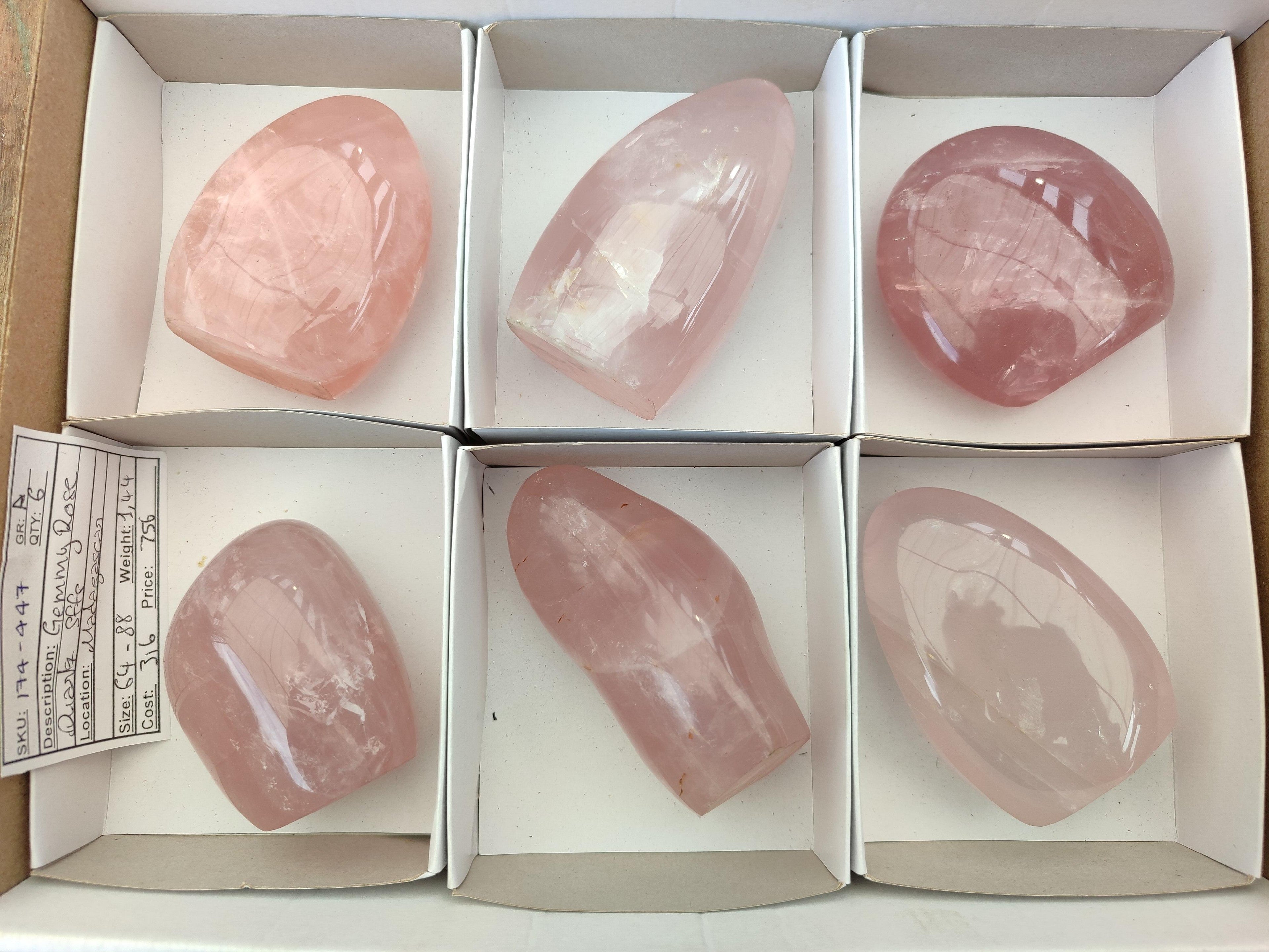 Polished Rose Quartz Standing Free Forms x 6 From Madagascar