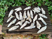 Natural Drusy Quartz Coated Spearhead Calcite Specimens x 35 From Albert's Mountain, Lesotho