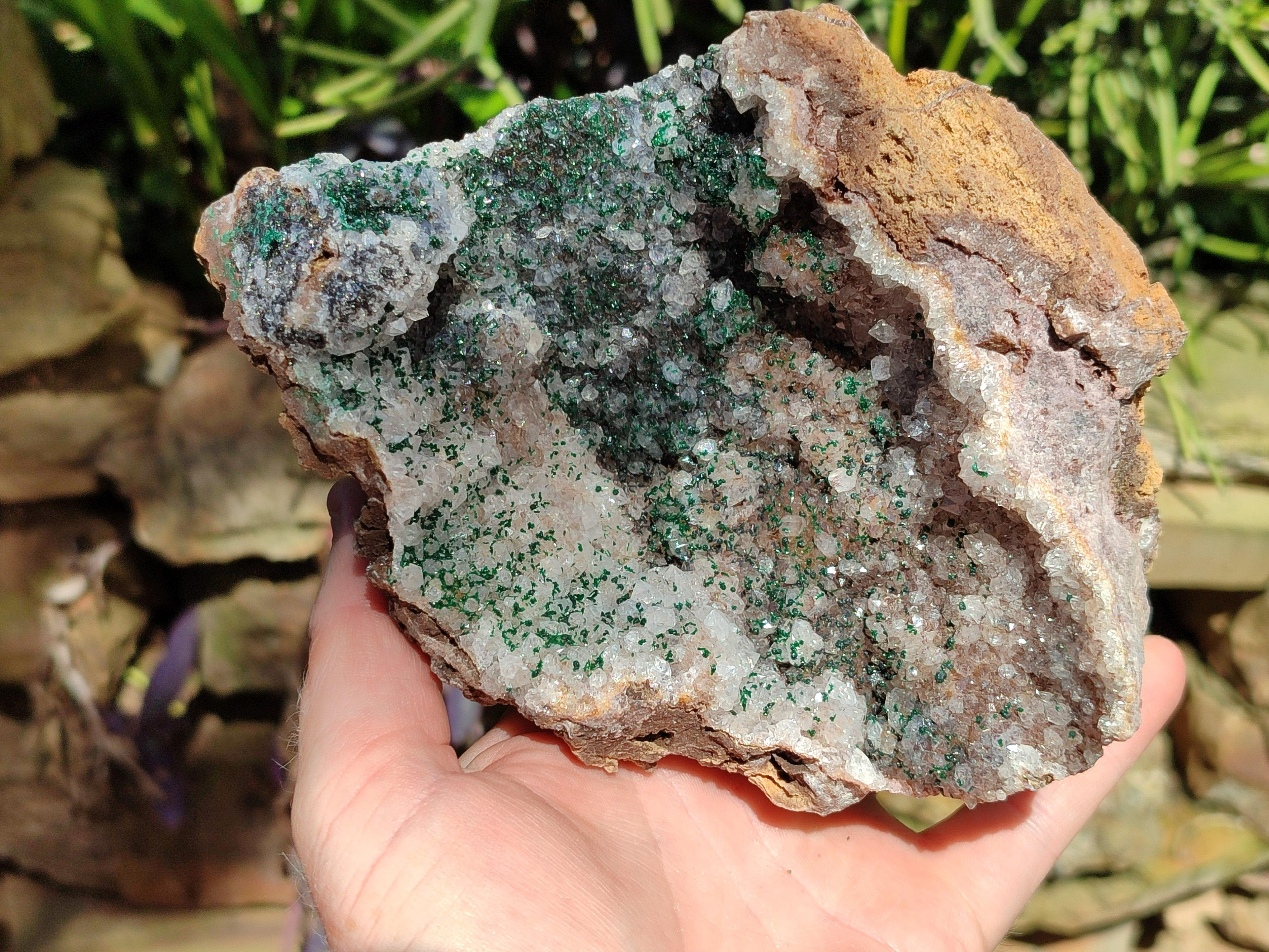 Natural Crystalline Silky Malachite and Quartz On Dolomite Matrix Specimen x 1 From Kambove, Congo