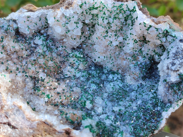 Natural Crystalline Silky Malachite and Quartz On Dolomite Matrix Specimen x 1 From Kambove, Congo