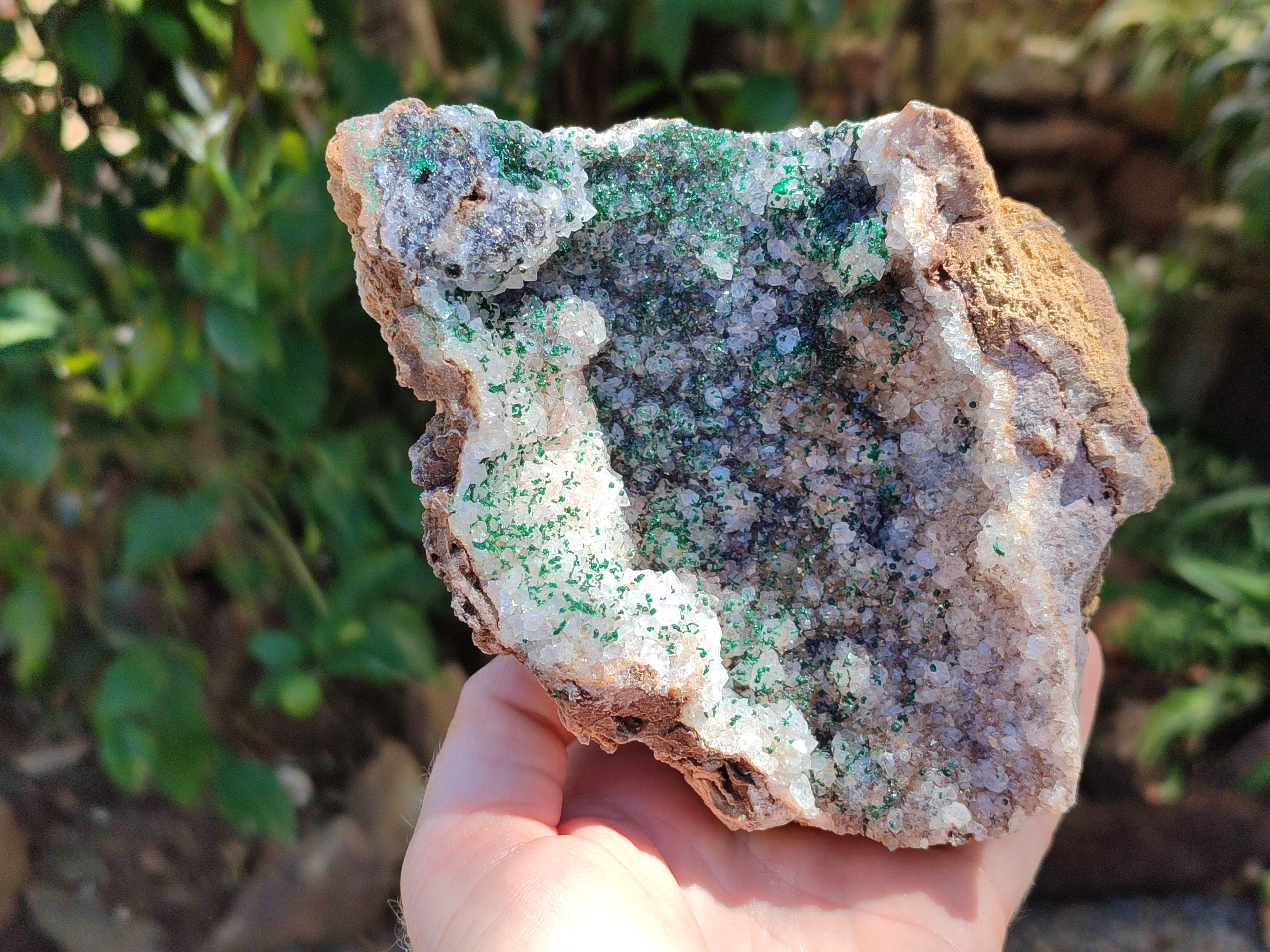 Natural Crystalline Silky Malachite and Quartz On Dolomite Matrix Specimen x 1 From Kambove, Congo