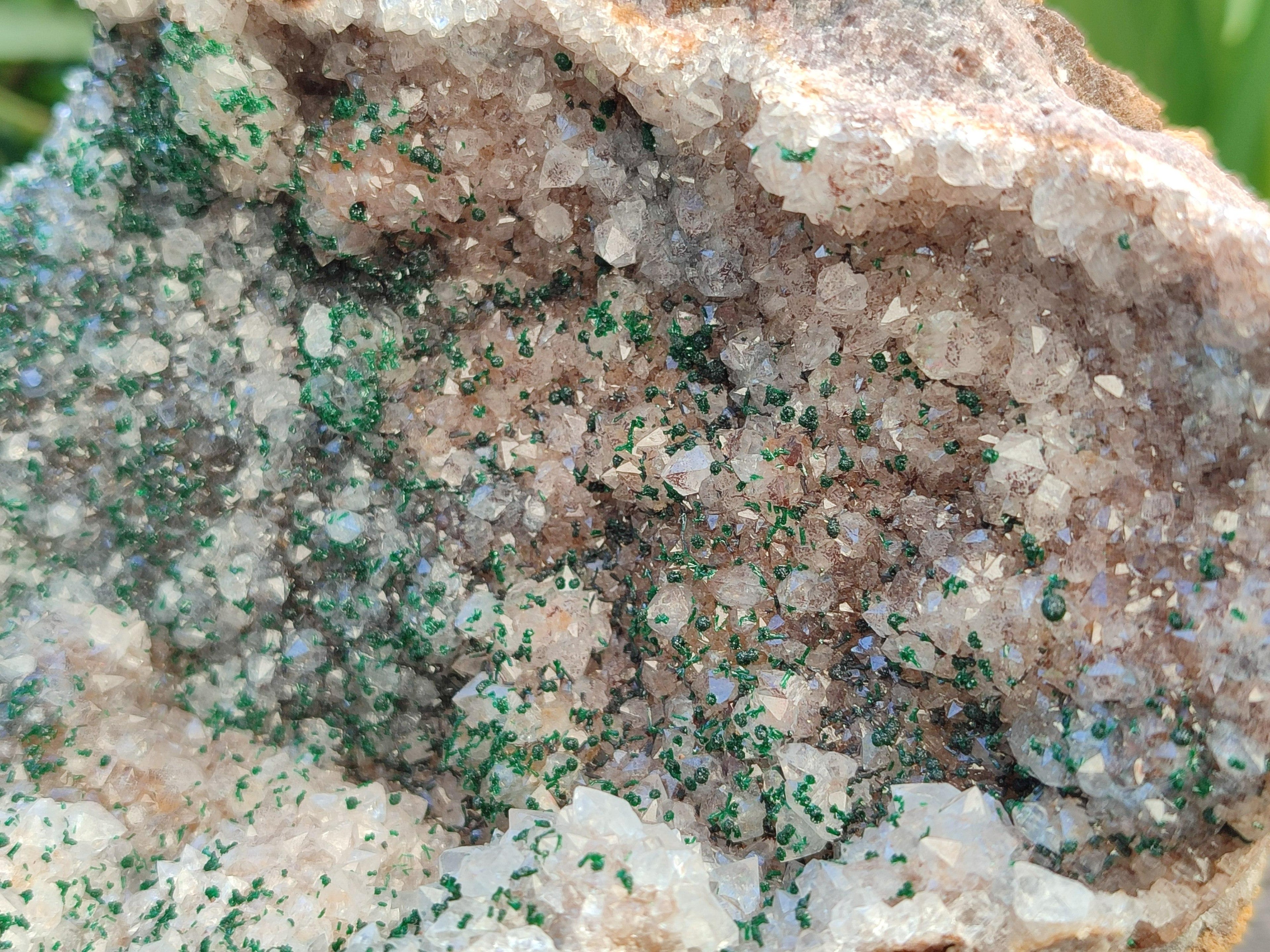 Natural Crystalline Silky Malachite and Quartz On Dolomite Matrix Specimen x 1 From Kambove, Congo