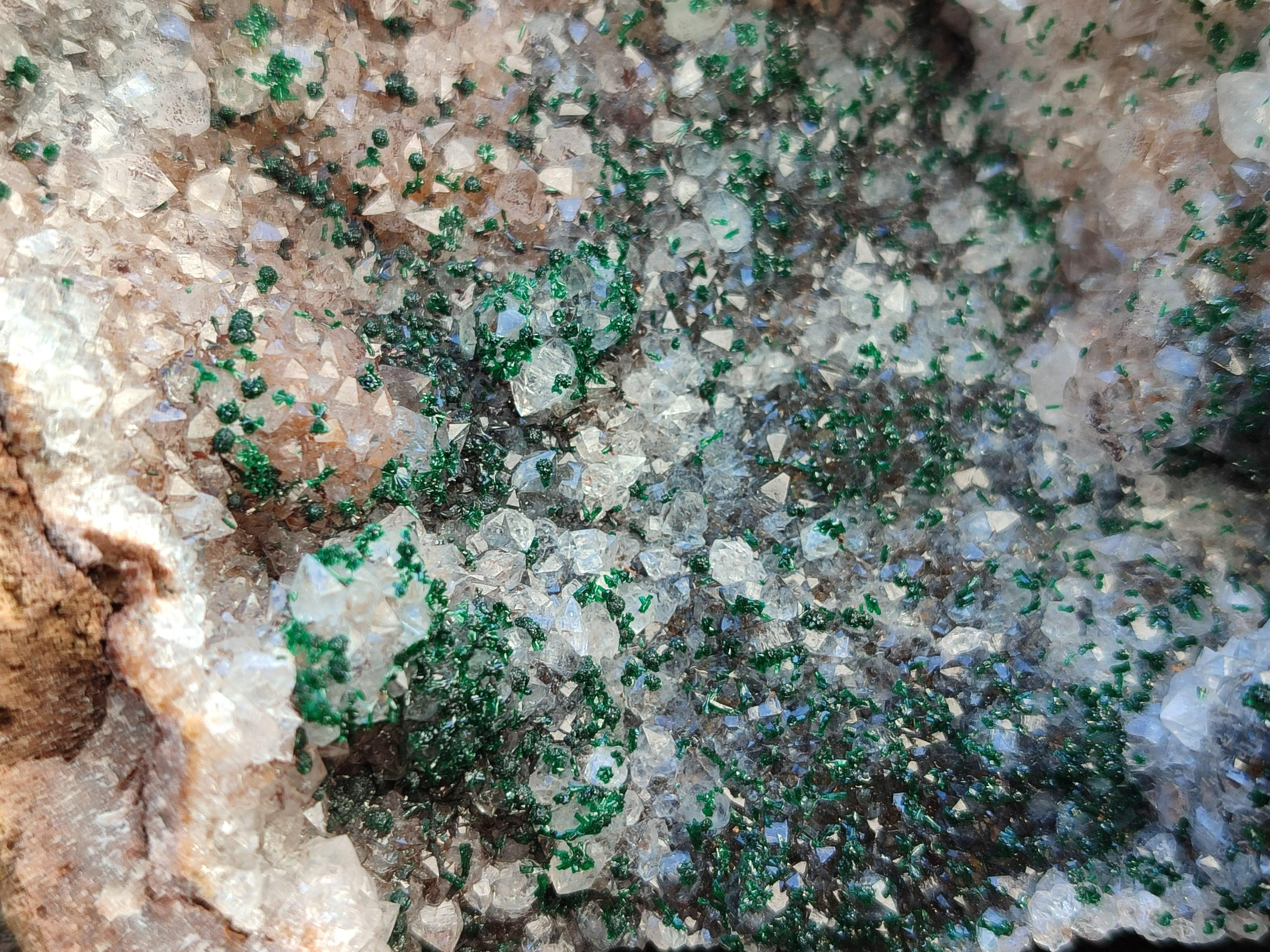Natural Crystalline Silky Malachite and Quartz On Dolomite Matrix Specimen x 1 From Kambove, Congo