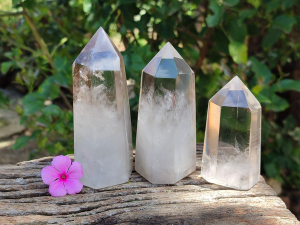 Polished Wispy Smokey Quartz Crystals x 3 From Madagascar