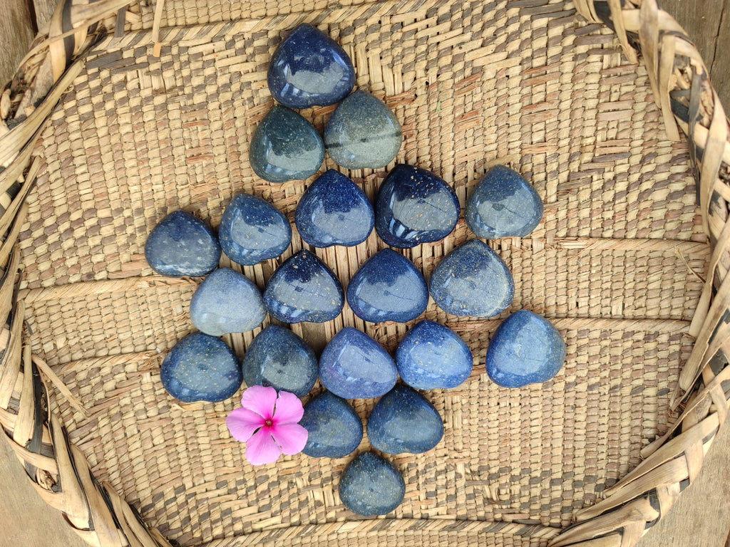 Polished Small Lazulite Hearts x 35 From Madagascar