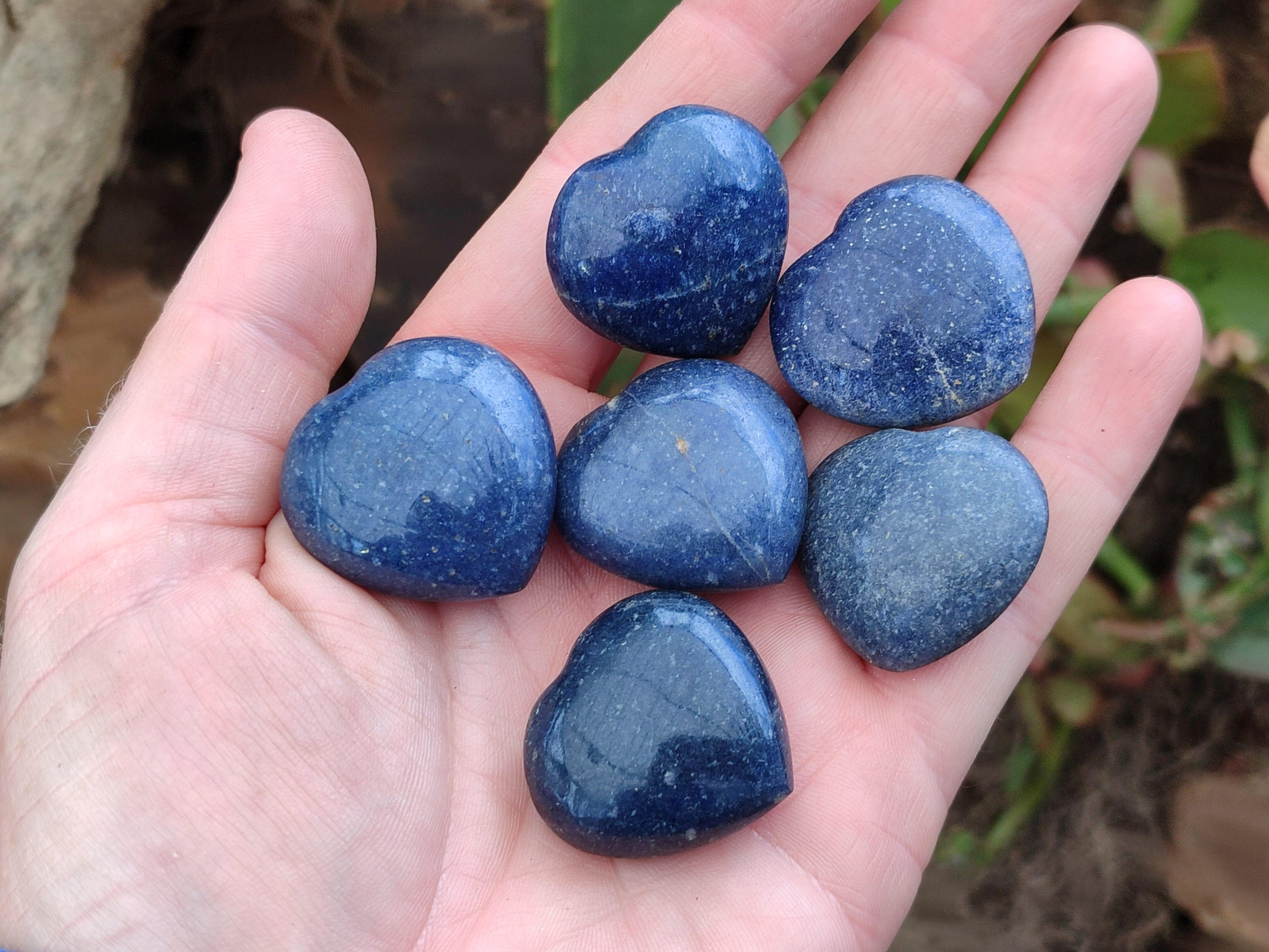 Polished Small Lazulite Hearts x 35 From Madagascar
