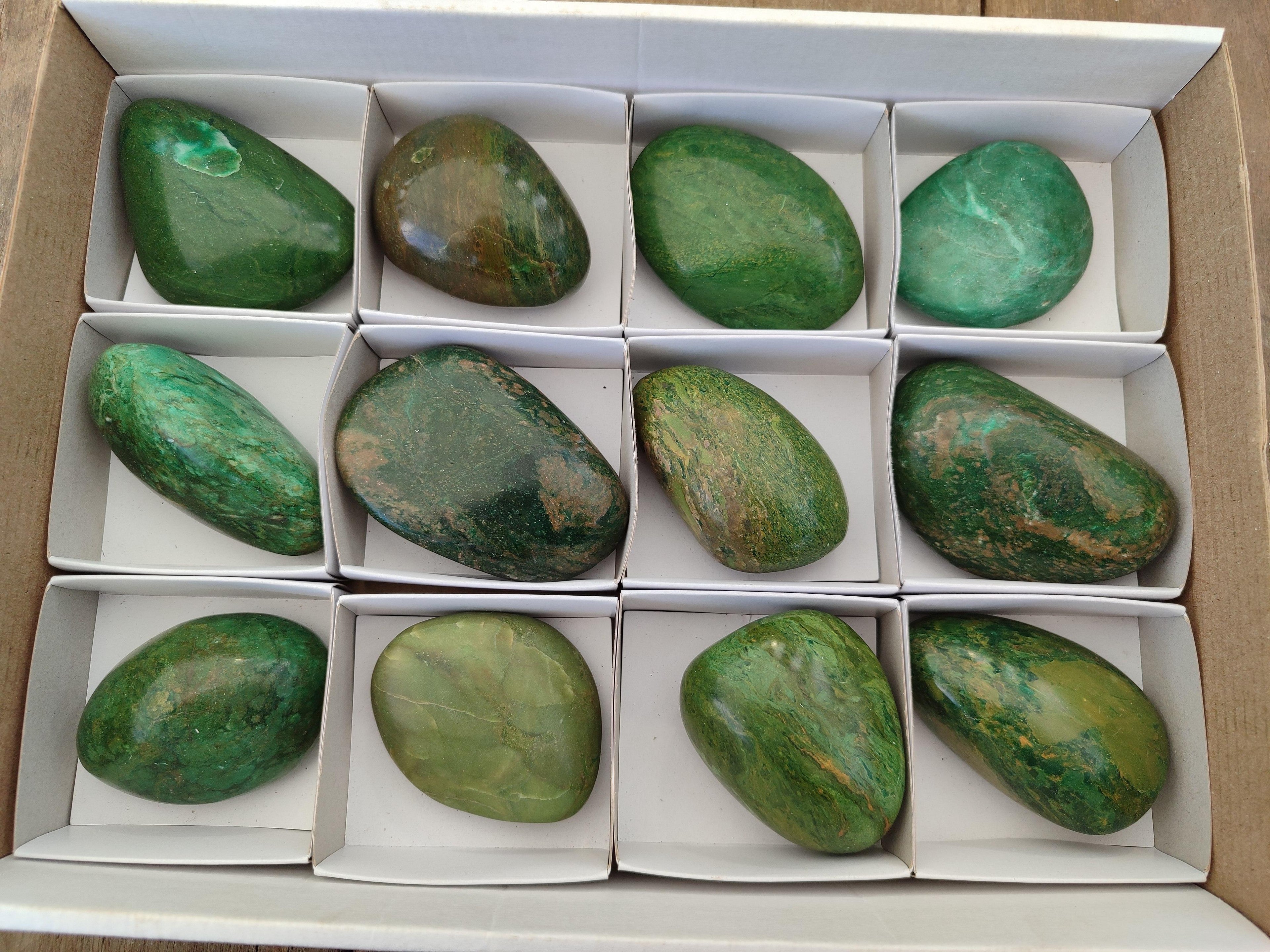 Polished Verdite Palm Stones x 12 From Zimbabwe - Toprock Gemstones and Minerals 