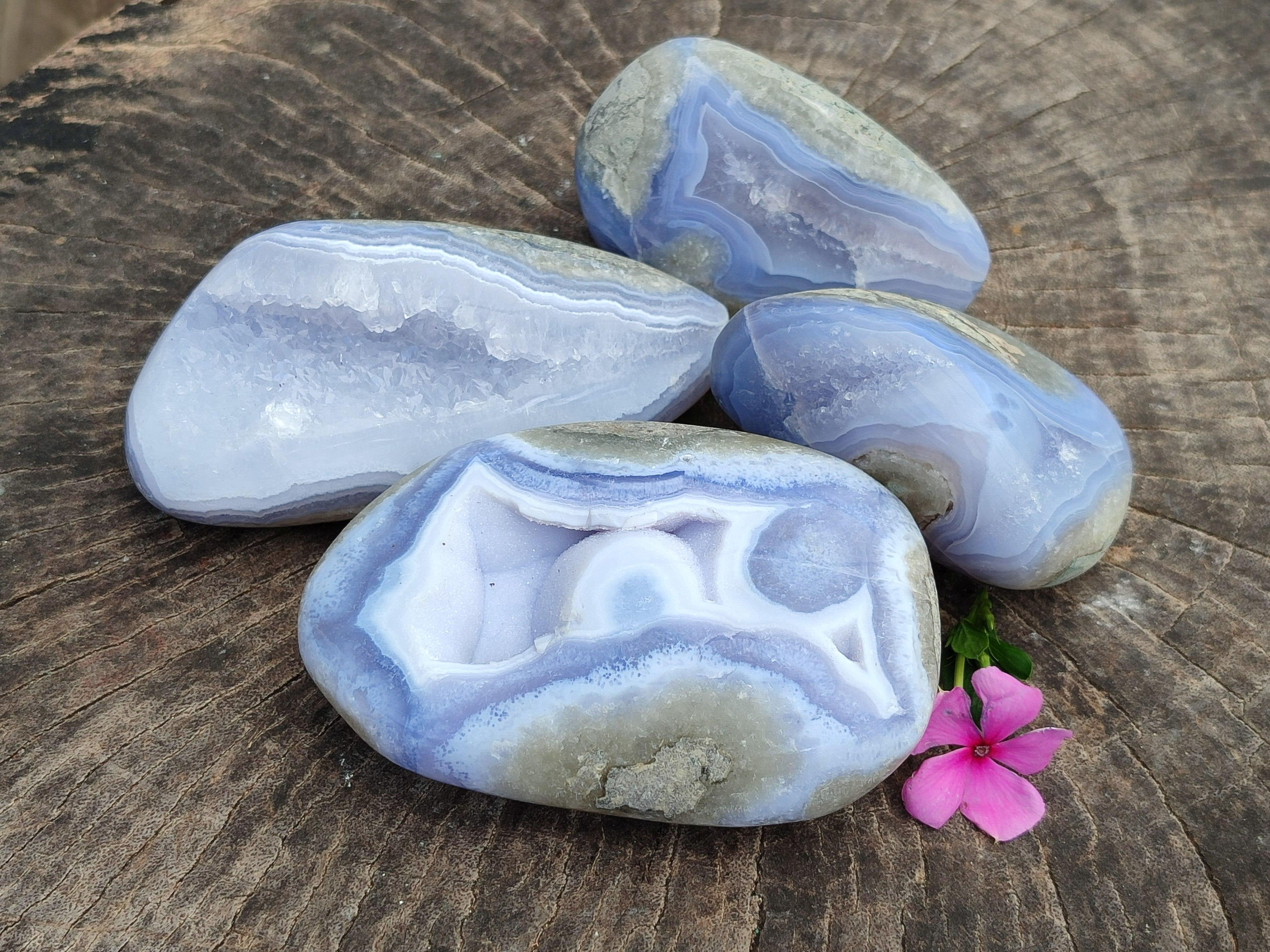 Polished Blue Lace Agate Free Forms x 4 From Nsanje, Malawi