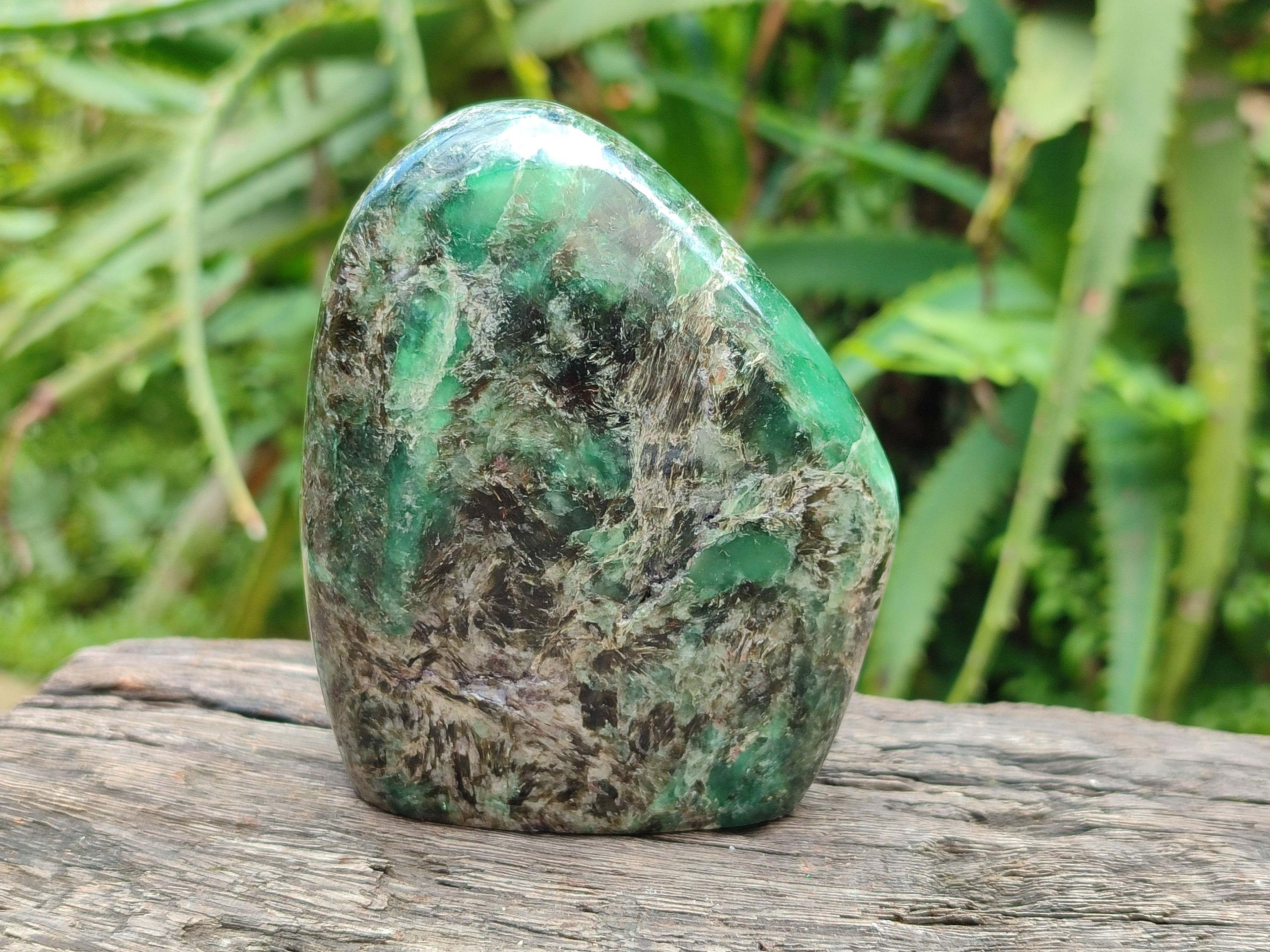 Polished Emerald Mica 'Mutokolite' Standing Free Forms x 4 From Mutoko, Zimbabwe