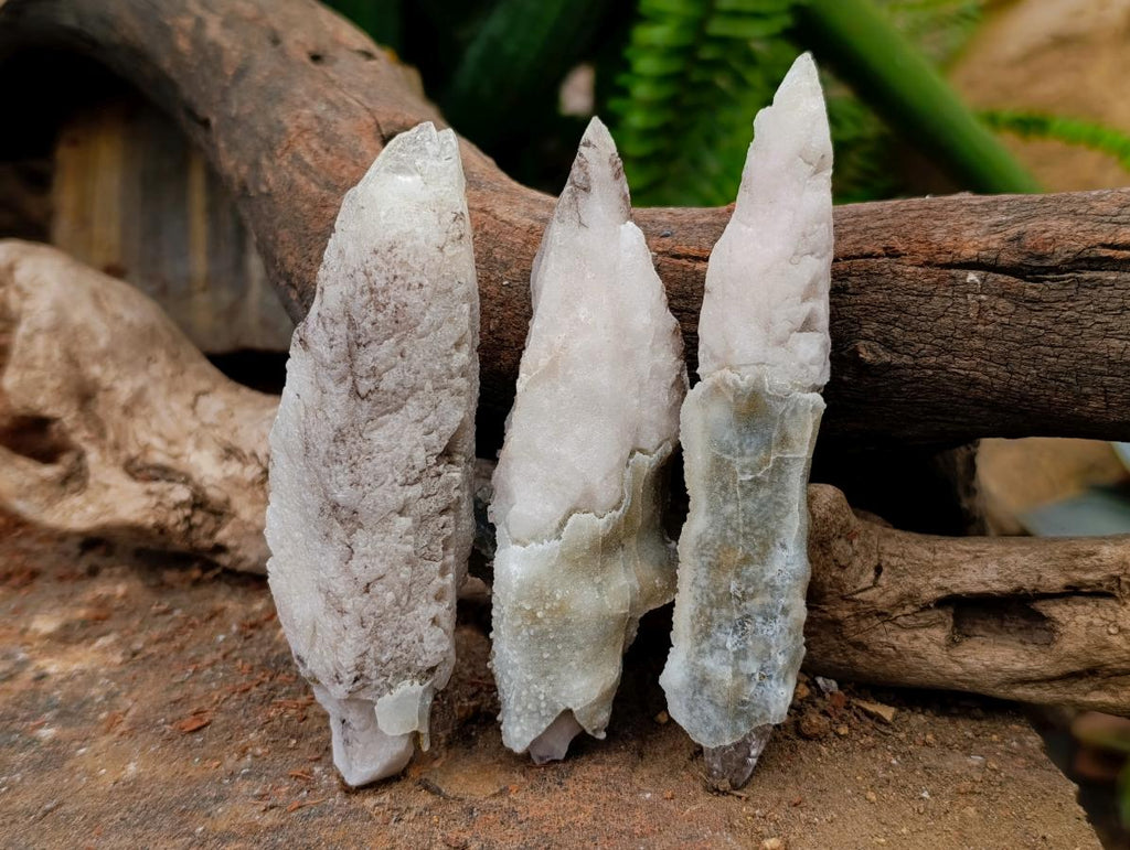 Natural Drusy Quartz Coated Calcite Spearhead Crystals x 12 From Alberts Mountain, Lesotho