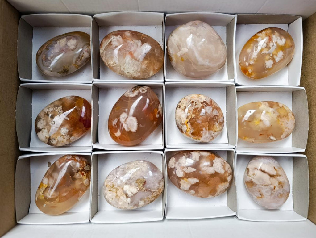 Polished Flower Agate Galets x 12 From Antsahalova, Madagascar