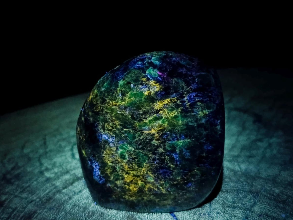 Polished Emerald Mica 'Mutokolite' Standing Free Forms x 3 From Mutoko, Zimbabwe