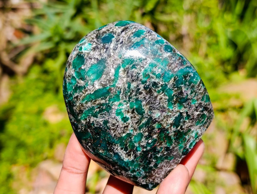 Polished Emerald Mica 'Mutokolite' Standing Free Forms x 3 From Mutoko, Zimbabwe