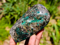 Polished Emerald Mica 'Mutokolite' Standing Free Forms x 3 From Mutoko, Zimbabwe
