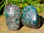 Polished Emerald Mica 'Mutokolite' Standing Free Forms x 3 From Mutoko, Zimbabwe