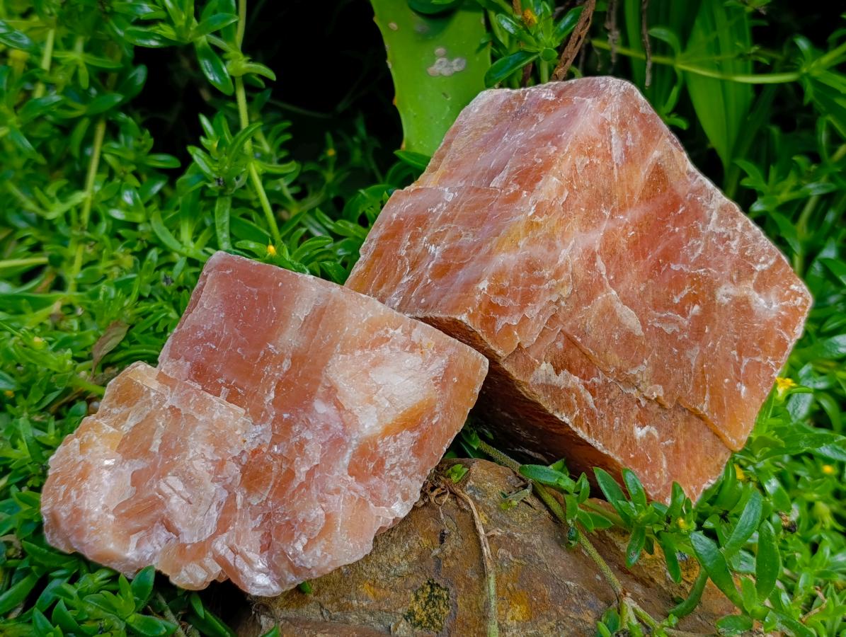 Natural Sunset Orange Calcite Specimens x 3 From Spitzkop, Namibia