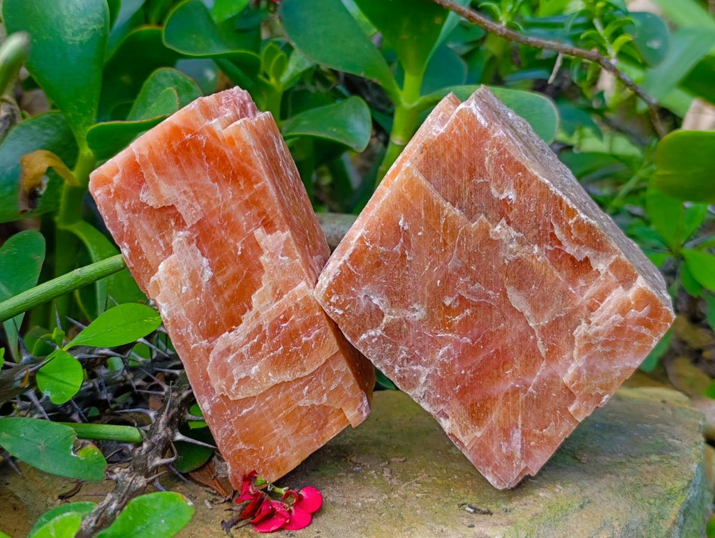 Natural Sunset Orange Calcite Specimens x 3 From Spitzkop, Namibia