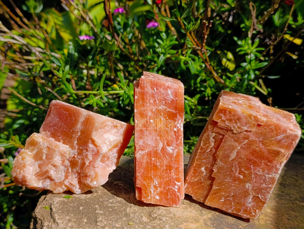 Natural Sunset Orange Calcite Specimens x 3 From Spitzkop, Namibia