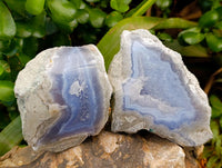 Polished On One Side Blue Lace Agate Geodes x 6 From Nsanje, Malawi