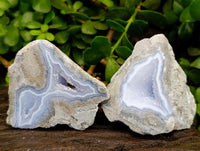 Polished On One Side Blue Lace Agate Geodes x 6 From Nsanje, Malawi
