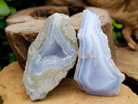 Polished On One Side Blue Lace Agate Geodes x 6 From Nsanje, Malawi