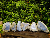 Polished On One Side Blue Lace Agate Geodes x 6 From Nsanje, Malawi
