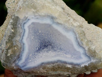 Polished On One Side Blue Lace Agate Geodes x 6 From Nsanje, Malawi