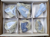 Polished On One Side Blue Lace Agate Geodes x 6 From Nsanje, Malawi
