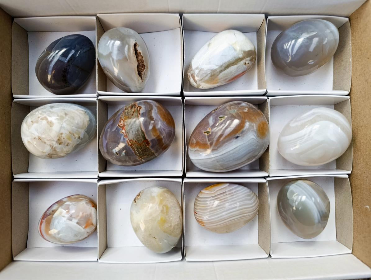 Polished Red Shashe River Agate Eggs x 12 From Shashe River, Zimbabwe